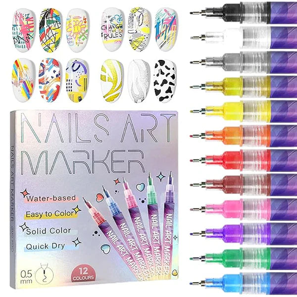 12 Colors 3D Nail Art Pens